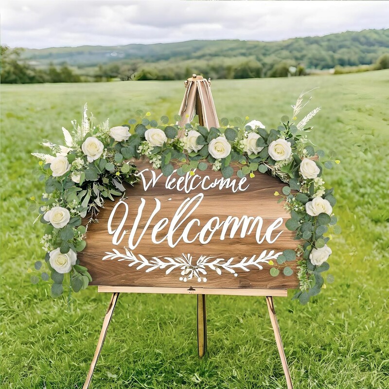 1 db eukaliptusz füzér függő virágokkal Mesterséges eukaliptusz levelek Gypsophila zöld szőlő szőlő esküvői háttérívhez