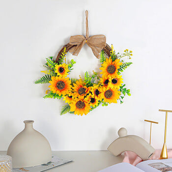 Sunflower Wreath Festival Διακόσμηση πόρτας Sun Flower Ημικυκλικό Στολίδι στεφάνι Κρεμαστό κρεμαστό ελατήριο τεχνητή γιρλάντα