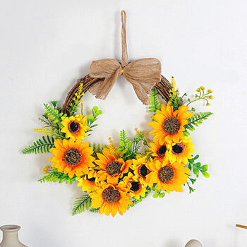 Sunflower Wreath Festival Διακόσμηση πόρτας Sun Flower Ημικυκλικό Στολίδι στεφάνι Κρεμαστό κρεμαστό ελατήριο τεχνητή γιρλάντα