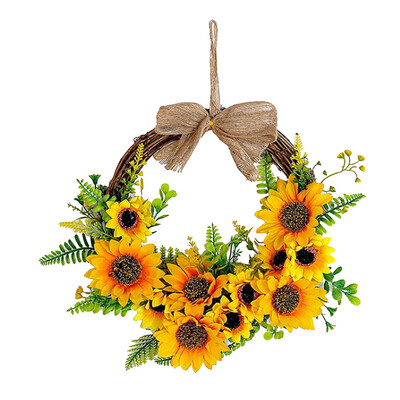 Sunflower Wreath Festival Διακόσμηση πόρτας Sun Flower Ημικυκλικό Στολίδι στεφάνι Κρεμαστό κρεμαστό ελατήριο τεχνητή γιρλάντα