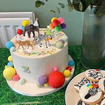 Safari Animal Cake Toppers с мини шапка за парти за рожден ден Цветни топки Декорации за торта за джунглата Дива тема Парти консумативи