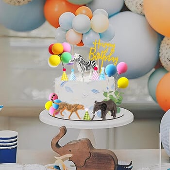 Safari Animal Cake Toppers с мини шапка за парти за рожден ден Цветни топки Декорации за торта за джунглата Дива тема Парти консумативи