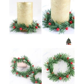 8 PCS Holly Berry Candle Ring Малки изкуствени червени плодове Борови иглички венец за коледни гирлянди Орнаменти Декор