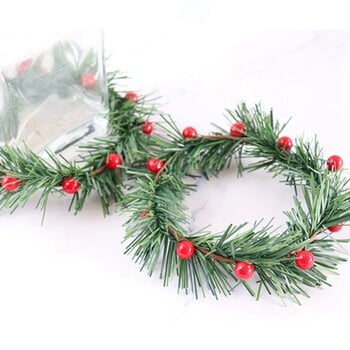 8 PCS Holly Berry Candle Ring Малки изкуствени червени плодове Борови иглички венец за коледни гирлянди Орнаменти Декор