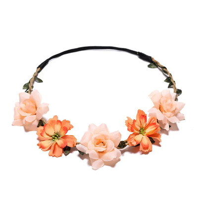 Νέα μόδα Bohemia Garland Rose Flower Crown Γυναικείες κορδέλες με ρυθμιζόμενη κορδέλα για κορίτσια Floral στεφάνι Νυφικό Halo Headpiece