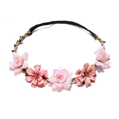 Νέα μόδα Bohemia Garland Rose Flower Crown Γυναικείες κορδέλες με ρυθμιζόμενη κορδέλα για κορίτσια Floral στεφάνι Νυφικό Halo Headpiece
