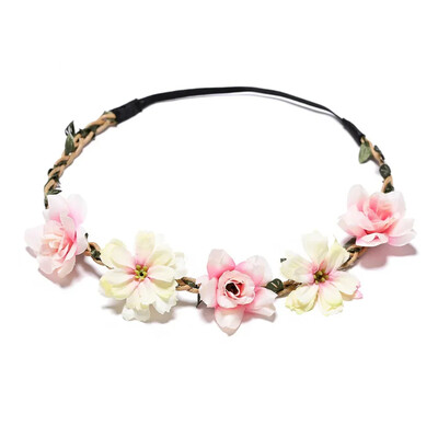 Νέα μόδα Bohemia Garland Rose Flower Crown Γυναικείες κορδέλες με ρυθμιζόμενη κορδέλα για κορίτσια Floral στεφάνι Νυφικό Halo Headpiece