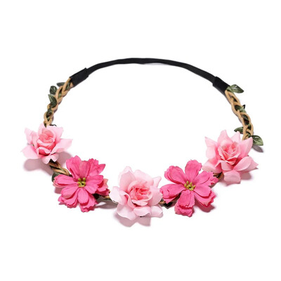Νέα μόδα Bohemia Garland Rose Flower Crown Γυναικείες κορδέλες με ρυθμιζόμενη κορδέλα για κορίτσια Floral στεφάνι Νυφικό Halo Headpiece