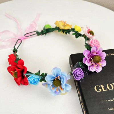 Νέα μόδα Bohemia Garland Rose Flower Crown Γυναικείες κορδέλες με ρυθμιζόμενη κορδέλα για κορίτσια Floral στεφάνι Νυφικό Halo Headpiece