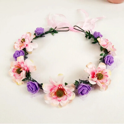 Νέα μόδα Bohemia Garland Rose Flower Crown Γυναικείες κορδέλες με ρυθμιζόμενη κορδέλα για κορίτσια Floral στεφάνι Νυφικό Halo Headpiece