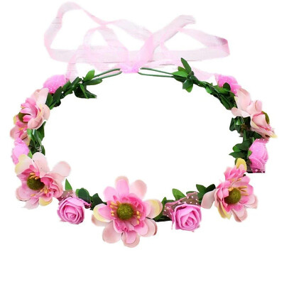 Νέα μόδα Bohemia Garland Rose Flower Crown Γυναικείες κορδέλες με ρυθμιζόμενη κορδέλα για κορίτσια Floral στεφάνι Νυφικό Halo Headpiece