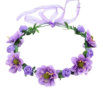 Νέα μόδα Bohemia Garland Rose Flower Crown Γυναικείες κορδέλες με ρυθμιζόμενη κορδέλα για κορίτσια Floral στεφάνι Νυφικό Halo Headpiece