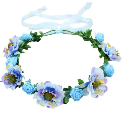 Νέα μόδα Bohemia Garland Rose Flower Crown Γυναικείες κορδέλες με ρυθμιζόμενη κορδέλα για κορίτσια Floral στεφάνι Νυφικό Halo Headpiece