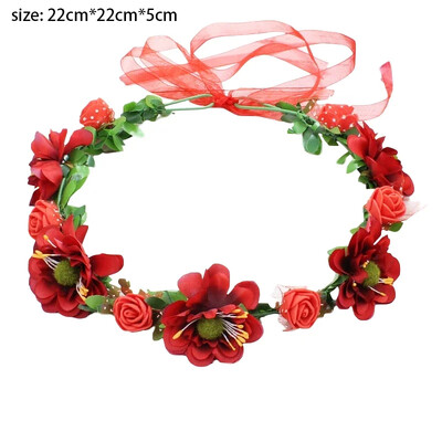 Νέα μόδα Bohemia Garland Rose Flower Crown Γυναικείες κορδέλες με ρυθμιζόμενη κορδέλα για κορίτσια Floral στεφάνι Νυφικό Halo Headpiece