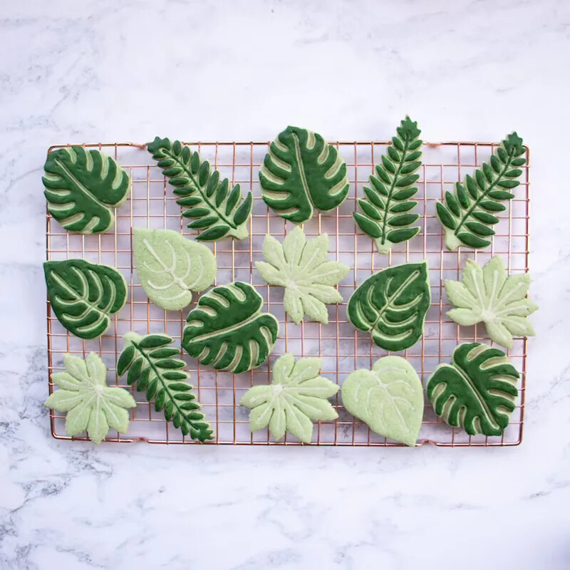 DIY Cookie Embosser Forma Agave Ivy Turtle Leaf Műanyag keksz forma Fondant tortadíszítő eszközök Levélmintás sütőformák