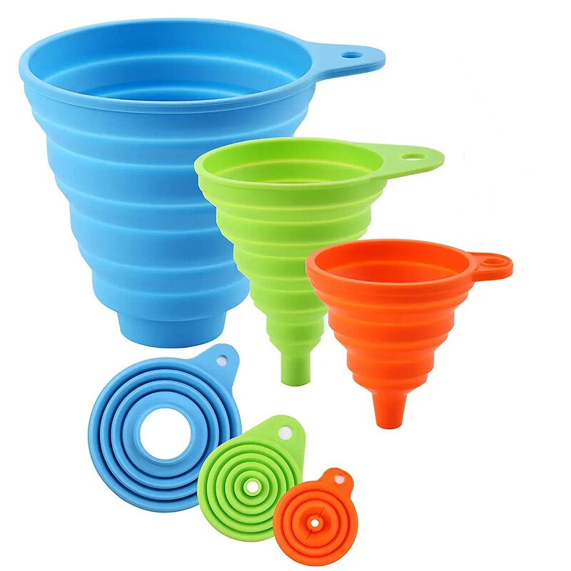 3 db szilikon összecsukható összecsukható tölcsér háztartási konyha főzőeszközök hordozható bor mini hordozható olajos edény tölcsér