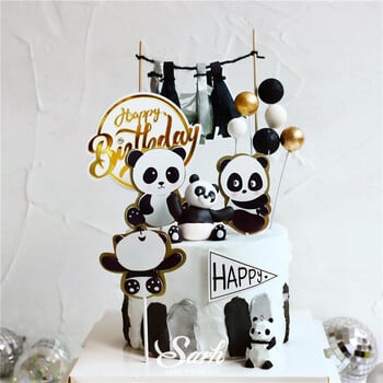 Ins Panda Cake Toppers Бамбук Декорация от листа на костенурка Честит рожден ден за Деня на детето Момче Момиче Парти консумативи Печене Сладки подаръци