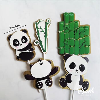 Ins Panda Cake Toppers Бамбук Декорация от листа на костенурка Честит рожден ден за Деня на детето Момче Момиче Парти консумативи Печене Сладки подаръци