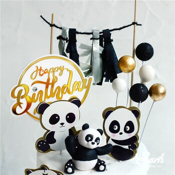 Ins Panda Cake Toppers Бамбук Декорация от листа на костенурка Честит рожден ден за Деня на детето Момче Момиче Парти консумативи Печене Сладки подаръци