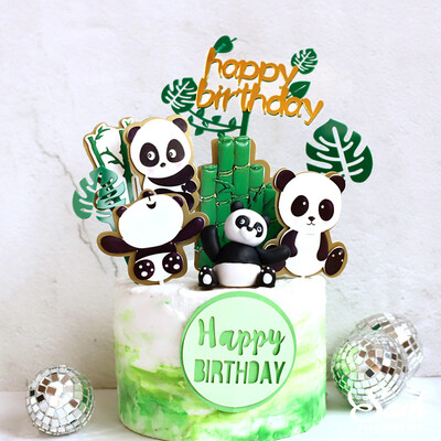 Ins Panda Cake Toppers μπαμπού Διακόσμηση με φύλλα χελώνας Χρόνια πολλά για την Ημέρα των Παιδιών Αναλώσιμα πάρτι για κορίτσια για ψήσιμο Χαριτωμένα δώρα