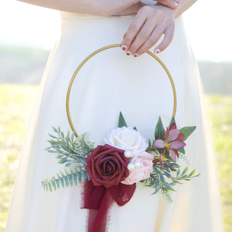 Mesterséges rózsa virág karika koszorú koszorúslány karika csokor Esküvői menyasszonyi koszorú akasztófüzér gyomlálás otthon fali dekoráció