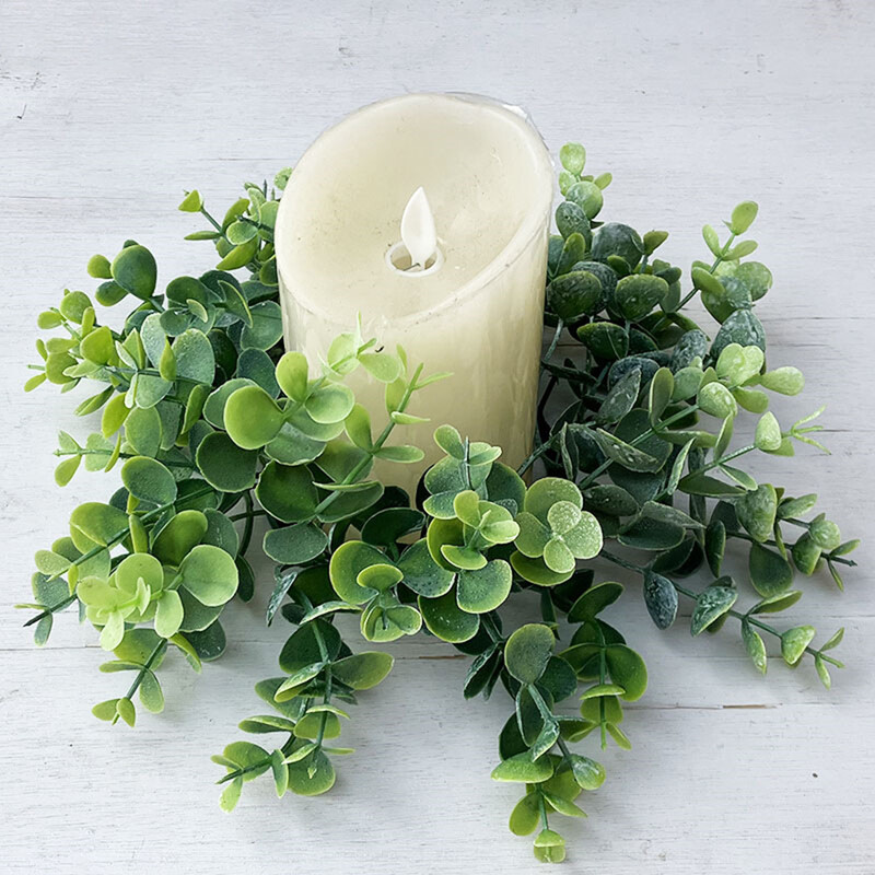 25 cm-es gyertyagyűrű mesterséges eukaliptusz levelek koszorúk gyertyagyűrűk oszlopokhoz parasztház esküvői otthoni ajtó asztali dekoráció