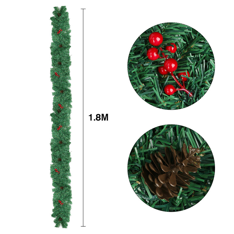 1,8 m-es karácsonyi füzér mesterséges rattan LED zsinórral karácsonyi dekorációhoz karácsonyi fadíszekhez, újévi barkács dekorációhoz