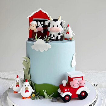 Farm Animal Cake Toppers Cartoon Cow for One Year Baby Birthday Party Διακοσμήσεις τούρτας Baby Shower Decor Boy girl Χαριτωμένα δώρα