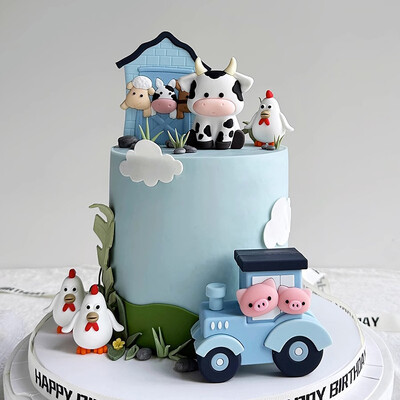 Farm Animal Cake Toppers Cartoon Cow for One Year Baby Birthday Party Διακοσμήσεις τούρτας Baby Shower Decor Boy girl Χαριτωμένα δώρα