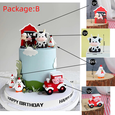 Farm Animal Cake Toppers Cartoon Cow for One Year Baby Birthday Party Διακοσμήσεις τούρτας Baby Shower Decor Boy girl Χαριτωμένα δώρα
