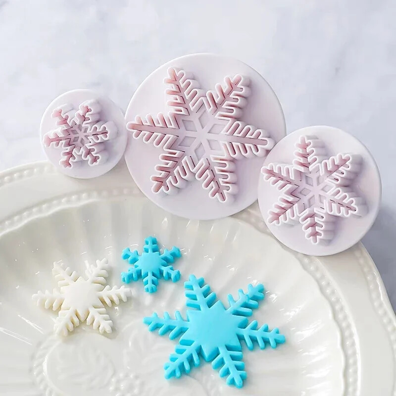 3db hópehely dugattyús forma torta díszítő eszköz keksz sütemény cupcake forma konyhai kiegészítők fondant tészta vágó