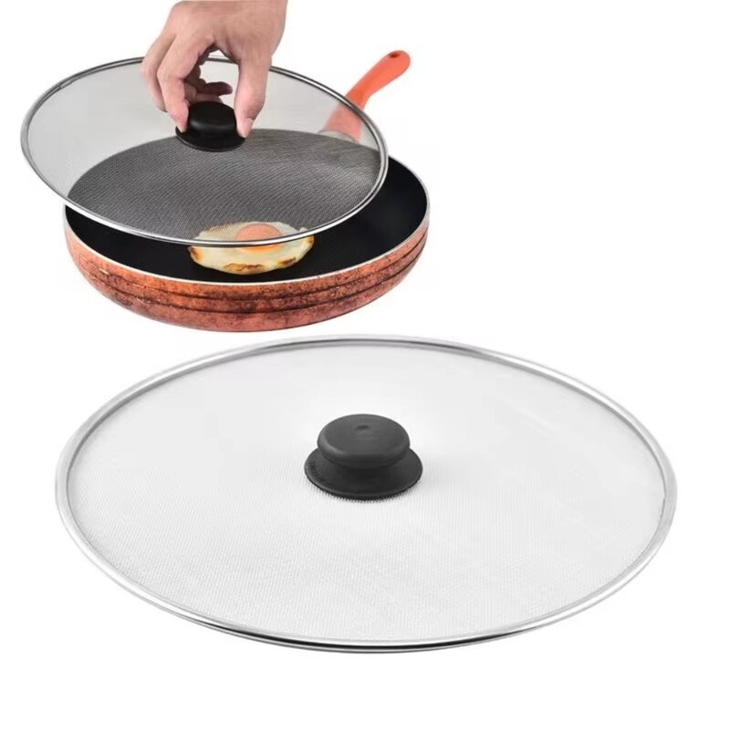 Új, 29 cm-es rozsdamentes olajfröccsenő szita, fogantyúval, olajfröccsenő fedők fröccsenésgátlókkal, tartós fedőfedéllel konyhai kellékek