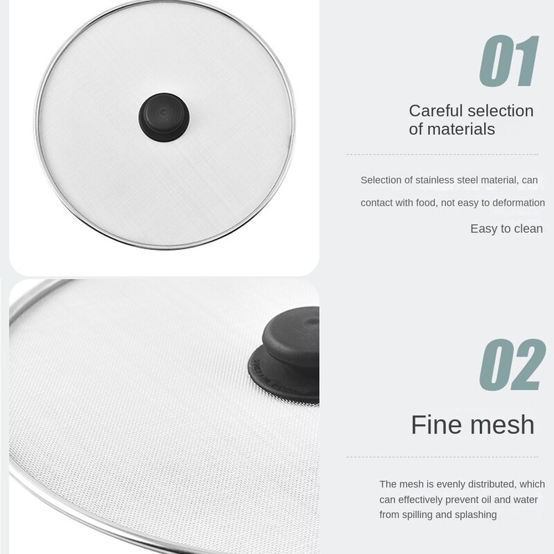 Új, 29 cm-es rozsdamentes olajfröccsenő szita, fogantyúval, olajfröccsenő fedők fröccsenésgátlókkal, tartós fedőfedéllel konyhai kellékek