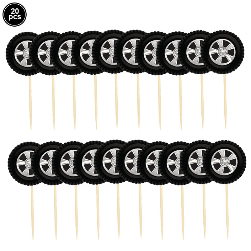 Wheel Racing Car Party Cake Decor Gumiabroncs Cupcake Topper Mini Kockás Racing Flag Cupcake Toppers Verseny tematikus party kellékek