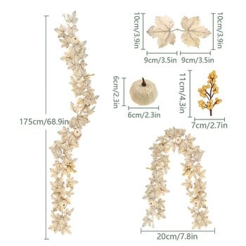 5,5 фута венец от кленови листа, есенна есенна празнична украса, бели изкуствени тикви, венец, врата, флорален венец, декор на селска къща