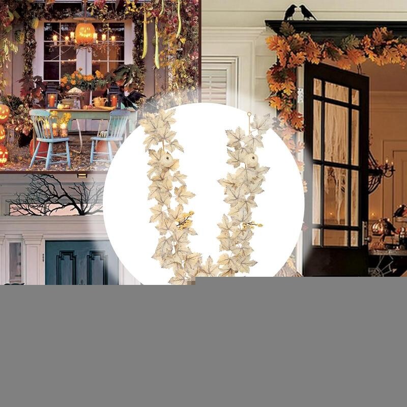 Coroană de frunze de arțar de 5,5 metri, toamnă, decorare festivă, dovleci artificiali albi, coroană pentru ușă, coroană florală, decor fermă