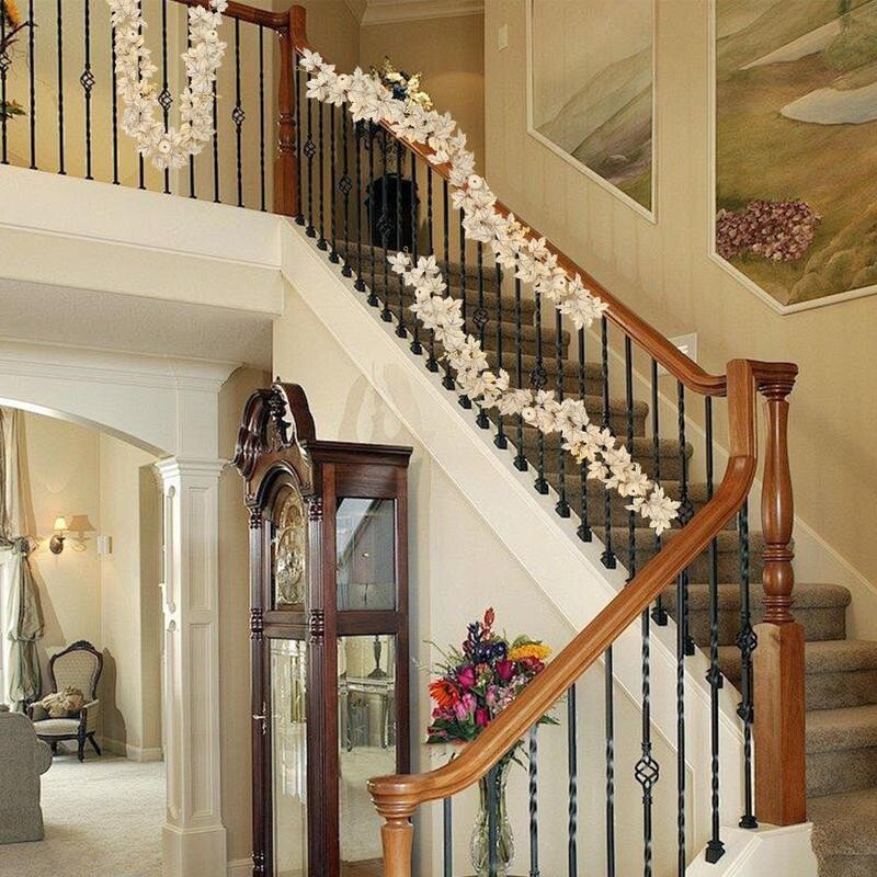 Coroană de frunze de arțar de 5,5 metri, toamnă, decorare festivă, dovleci artificiali albi, coroană pentru ușă, coroană florală, decor fermă