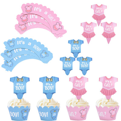 Διακόσμηση Baby Shower Cupcake Wraper With Topper Gender Reveal Party Girl Kids Μπομπονιέρες για πάρτι γενεθλίων Προμήθειες διακόσμησης τούρτας