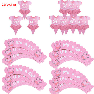 Διακόσμηση Baby Shower Cupcake Wraper With Topper Gender Reveal Party Girl Kids Μπομπονιέρες για πάρτι γενεθλίων Προμήθειες διακόσμησης τούρτας