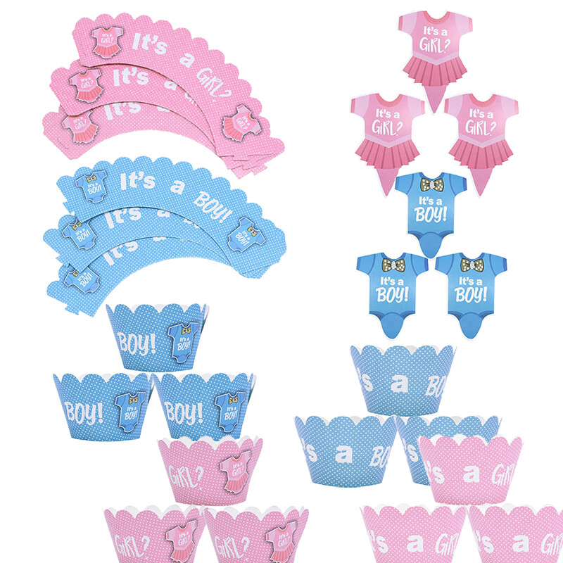 Babazuhany dekoráció Cupcake-csomagoló topperrel Nemek feltárása Party Lány Gyerekek Születésnapi Party Favors Tortadíszítési kellékek