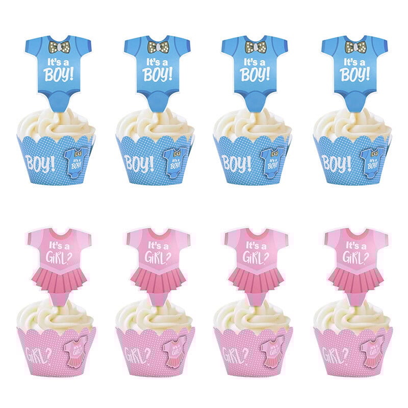 Babazuhany dekoráció Cupcake-csomagoló topperrel Nemek feltárása Party Lány Gyerekek Születésnapi Party Favors Tortadíszítési kellékek