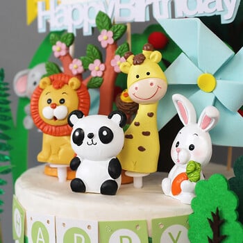 Safari Animal Cake Decoration Cartoon Woodland Animal Cake Toppers Rensin Lion Panda Kids Jungle Safari Birthday Party Supplies