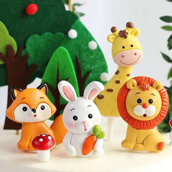 Safari Animal Cake Decoration Cartoon Woodland Animal Cake Toppers Rensin Lion Panda Kids Jungle Safari Birthday Party Supplies