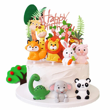 Safari Animal Cake Decoration Cartoon Woodland Animal Cake Toppers Rensin Lion Panda Kids Jungle Safari Birthday Party Supplies