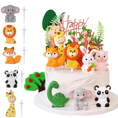 Safari Animal Cake Decoration Cartoon Woodland Animal Cake Toppers Rensin Lion Panda Kids Jungle Safari Birthday Party Supplies