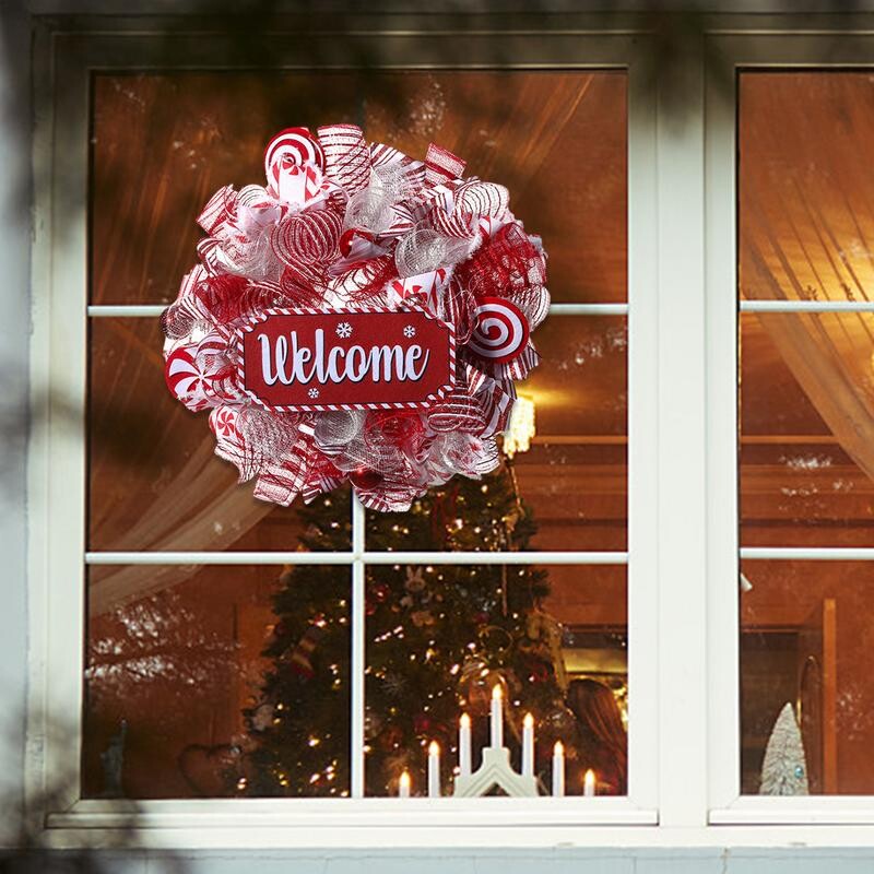 Coroniță roz de Crăciun Semn de bun venit Crăciun Ghirlande în stil atractiv Coronițe de Crăciun Panglică roșie Pomi pentru ușile din față Cele mai bune decorațiuni