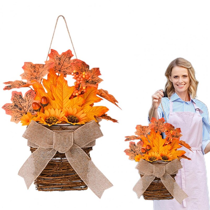 Coroană pentru decorarea ușii Coroană portabilă ușoară Coroană vibrantă pentru recolta de flori de toamnă Decor durabil de toamnă pentru recoltă