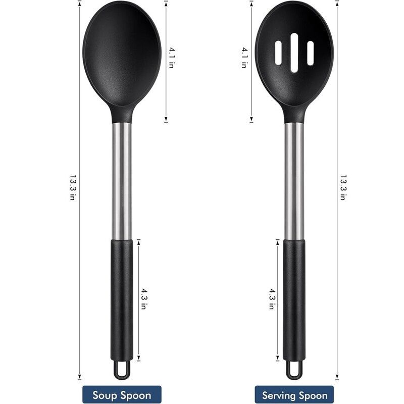 2 bucăți din oțel inoxidabil din silicon lingură strecurătoare set de amestecare unelte de gătit ustensile de bucătărie lingură de salată ustensile de bucătărie antiaderent