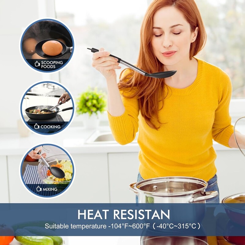 2 bucăți din oțel inoxidabil din silicon lingură strecurătoare set de amestecare unelte de gătit ustensile de bucătărie lingură de salată ustensile de bucătărie antiaderent