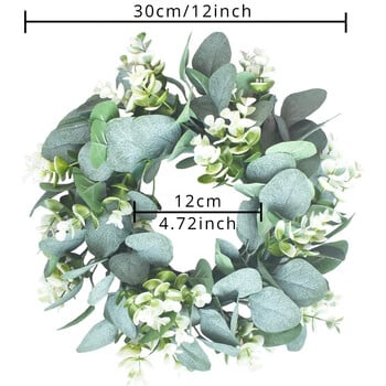 30CM Венец от изкуствен евкалипт 12-инчови малки зелени венци за дома Предна врата Стена Прозорец Пролетен фестивал Декорация на селска къща